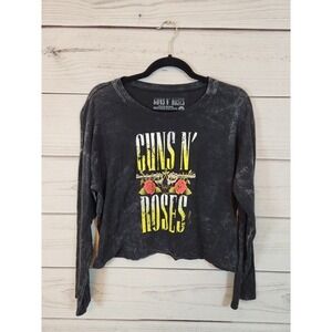 Guns‎ N' Roses Womens Black Acid Wash Long Sleeve Cropped Graphic T Shirt M